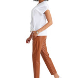 Comfy Cool Foldover Waistband Faux Leather Maternity Jogger Pants