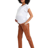 Comfy Cool Foldover Waistband Faux Leather Maternity Jogger Pants