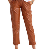 Comfy Cool Foldover Waistband Faux Leather Maternity Jogger Pants