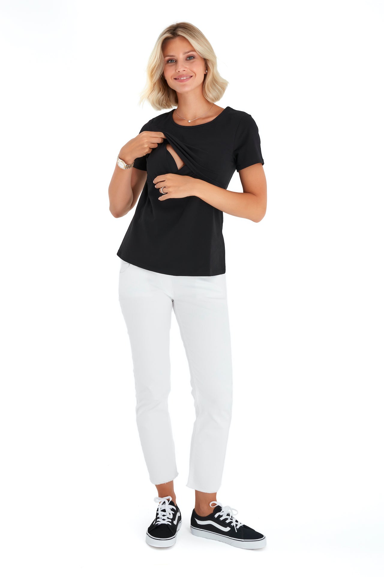 Swipe Up Basic Maternity/Nursing T-shirt Pack (1 Black + 1 White)