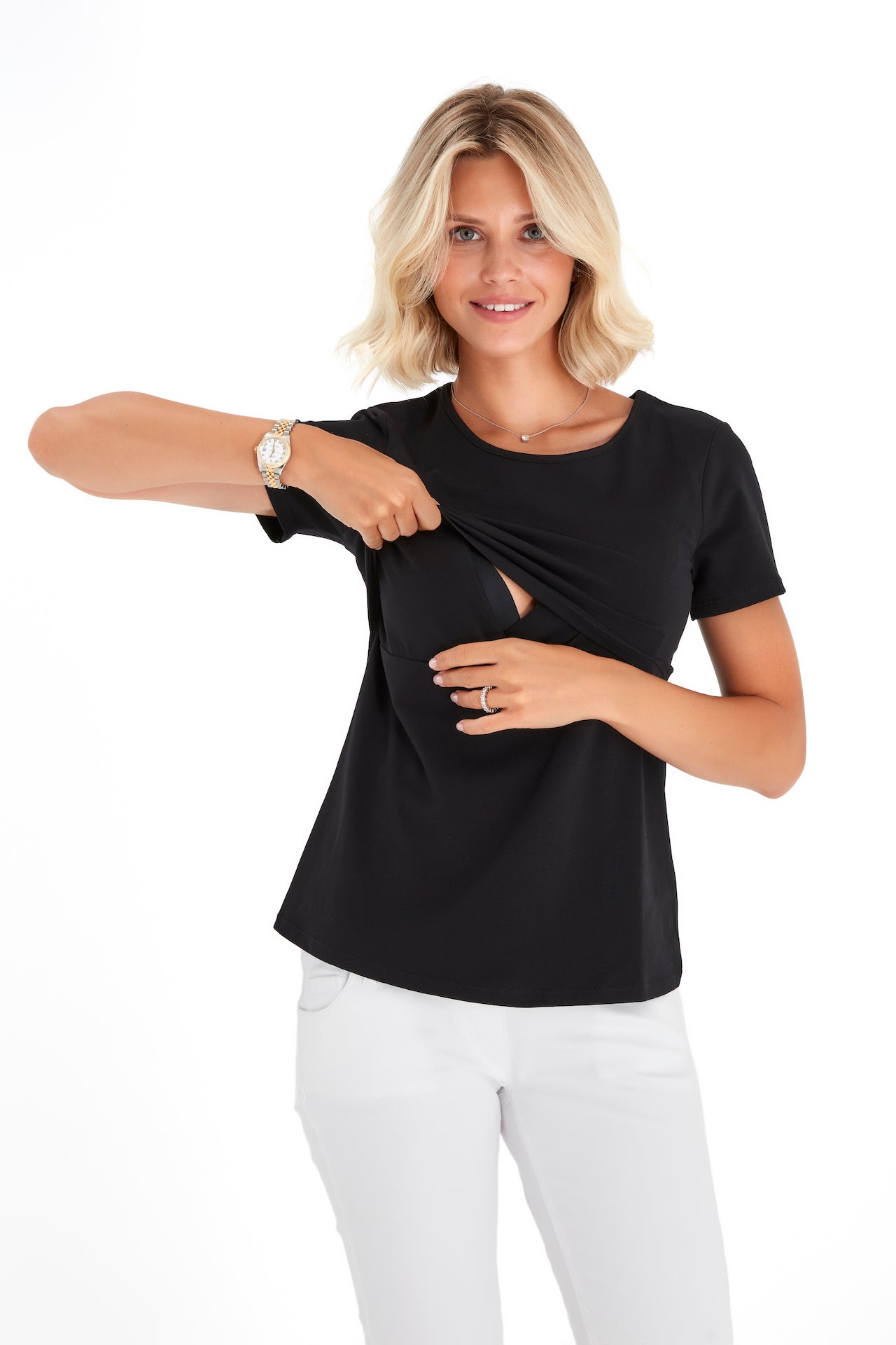 Swipe Up Basic Maternity/Nursing T-shirt Pack (1 Black + 1 White)