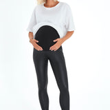 Subtle Foldover Waistband Faux Leather Maternity Leggings