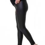 Subtle Foldover Waistband Faux Leather Maternity Leggings