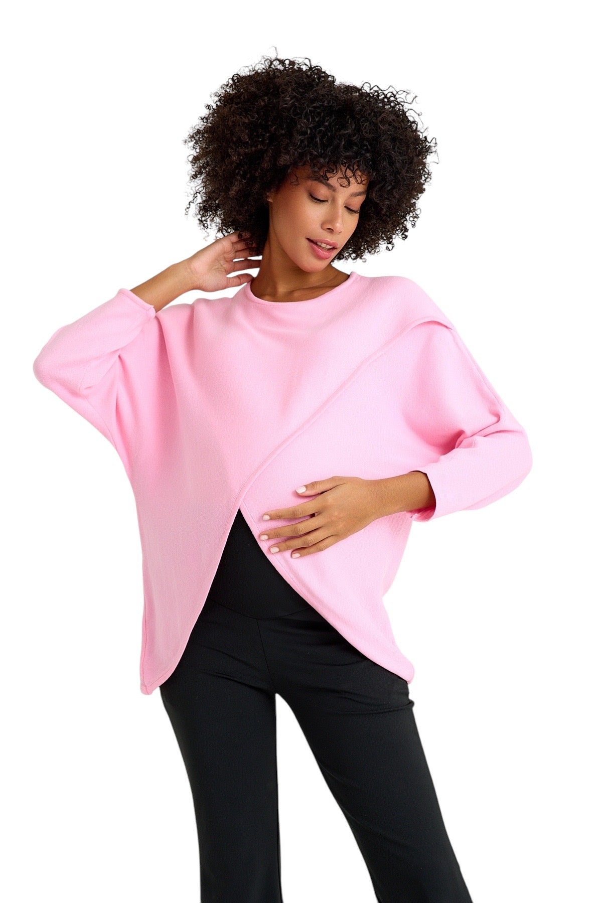Let Loose Crossover Long Sleeve Maternity/Nursing Knit Top
