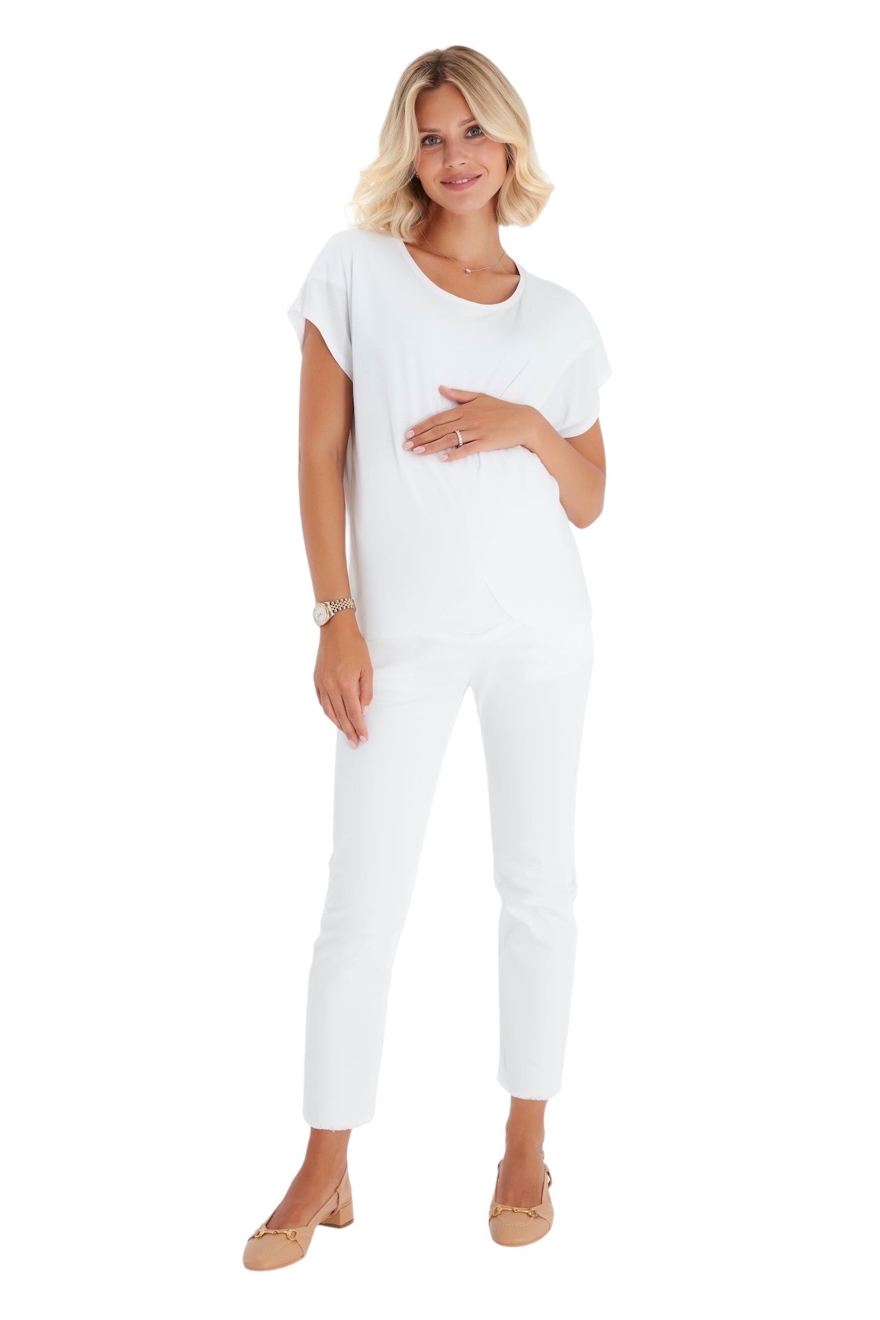 Handy Crossover Short Sleeve Cotton Maternity/Nursing Top
