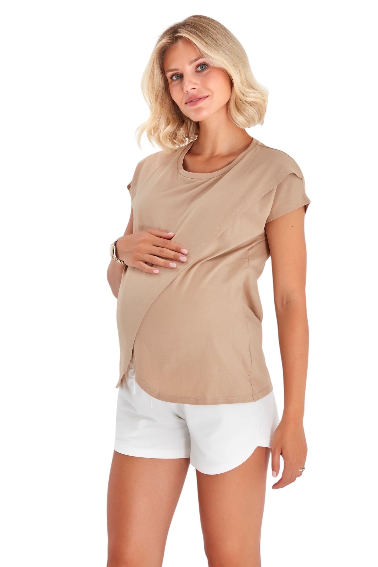 Handy Crossover Short Sleeve Cotton Maternity/Nursing Top
