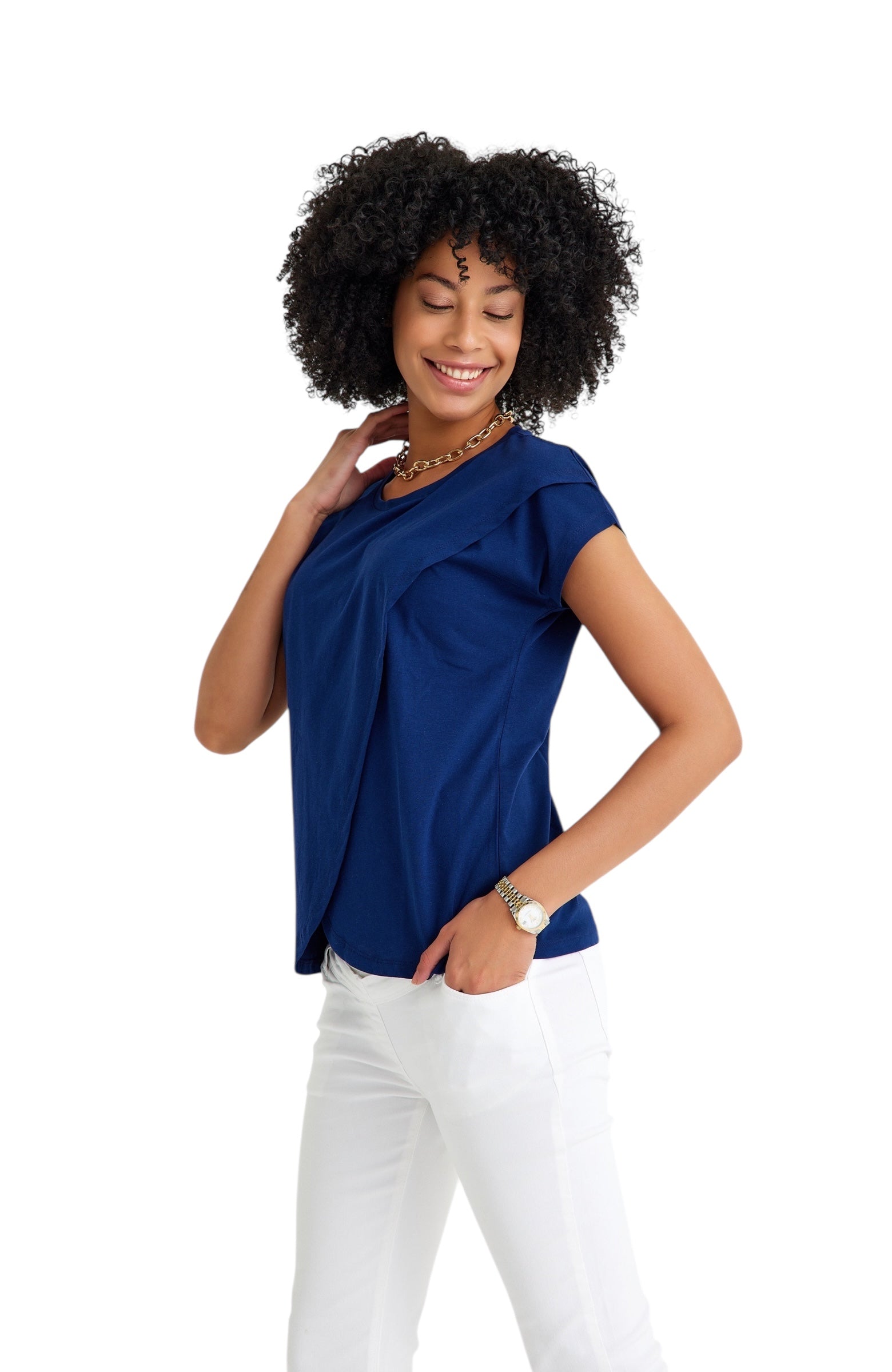 Handy Crossover Short Sleeve Cotton Maternity/Nursing Top
