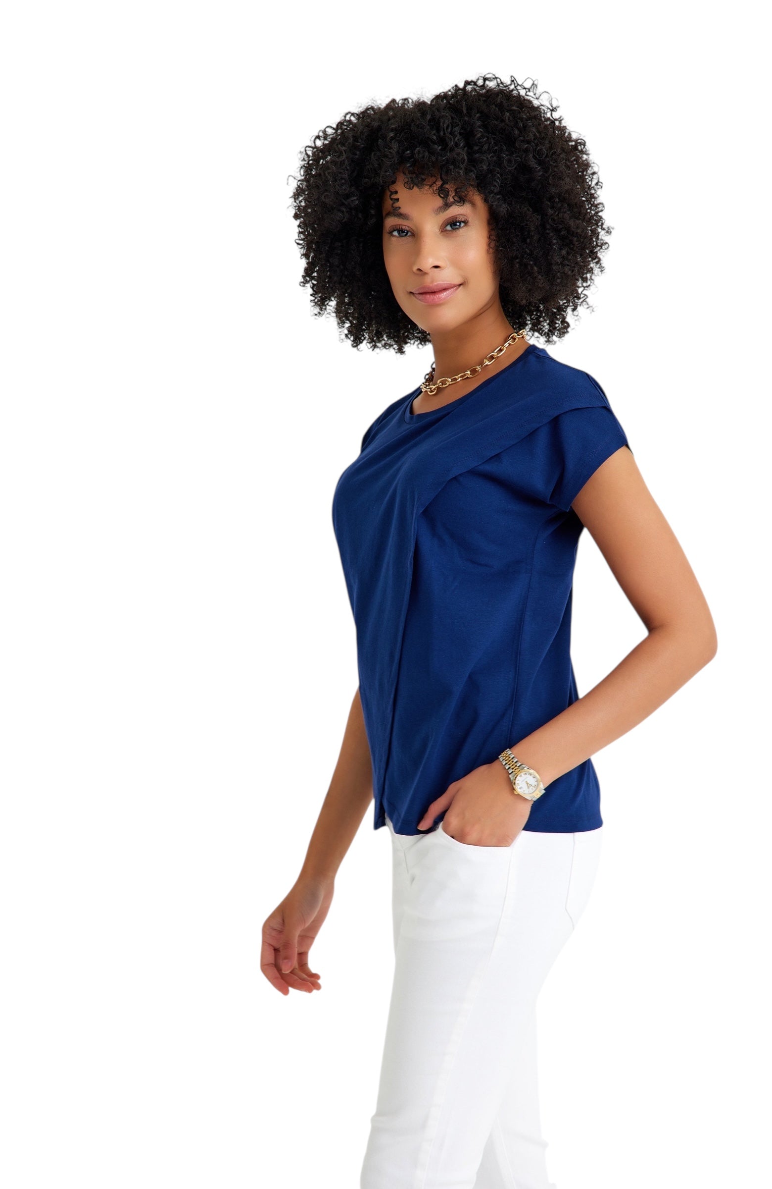Handy Crossover Short Sleeve Cotton Maternity/Nursing Top
