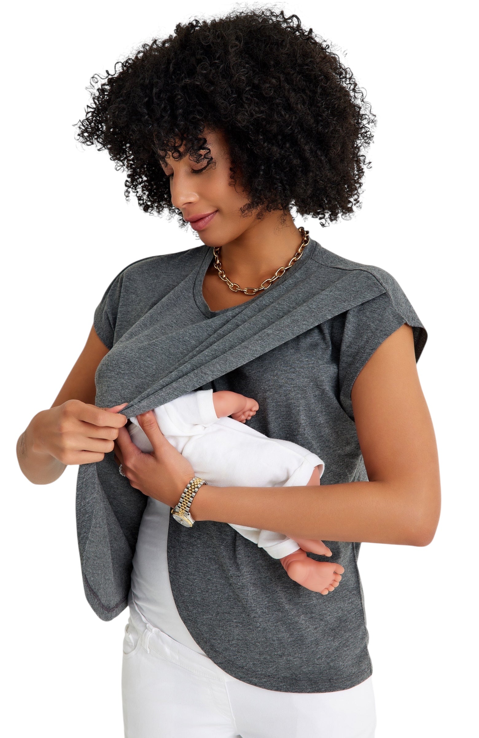 Handy Crossover Short Sleeve Cotton Maternity/Nursing Top
