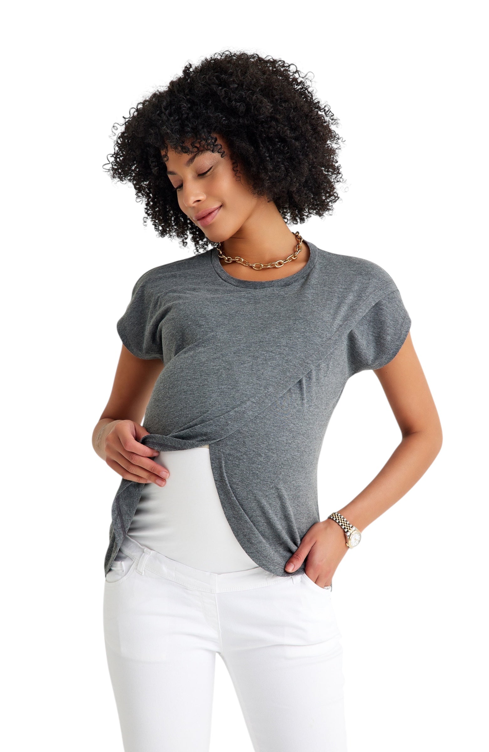 Handy Crossover Short Sleeve Cotton Maternity/Nursing Top
