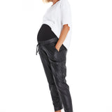Comfy Cool Foldover Waistband Faux Leather Maternity Jogger Pants
