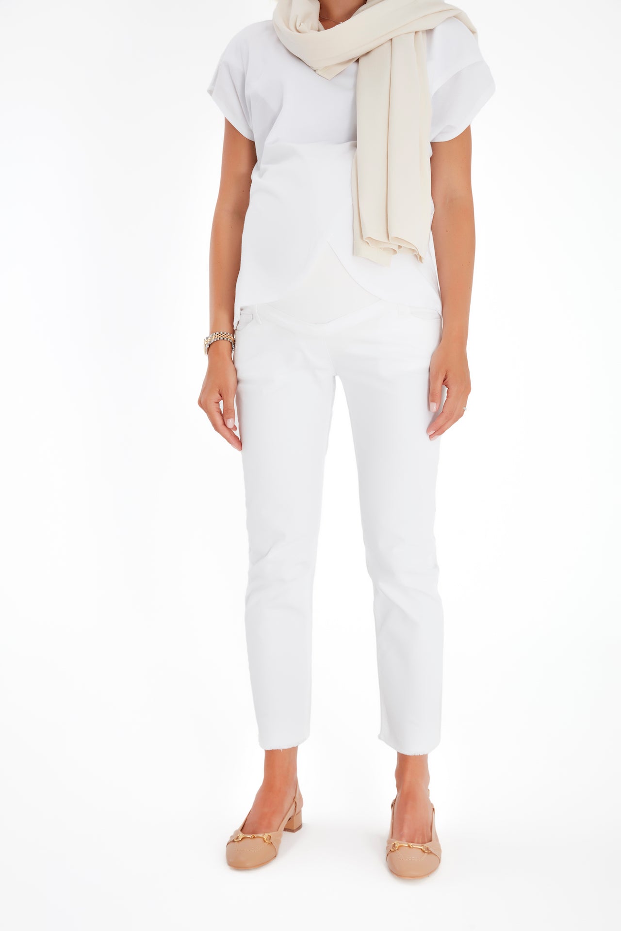 white maternity dress pants Graceful Non-Denim Foldover Waistband Maternity Pants