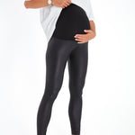 Subtle Foldover Waistband Faux Leather Maternity Leggings
