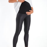 Subtle Foldover Waistband Faux Leather Maternity Leggings
