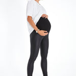 Subtle Foldover Waistband Faux Leather Maternity Leggings
