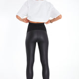 Subtle Foldover Waistband Faux Leather Maternity Leggings
