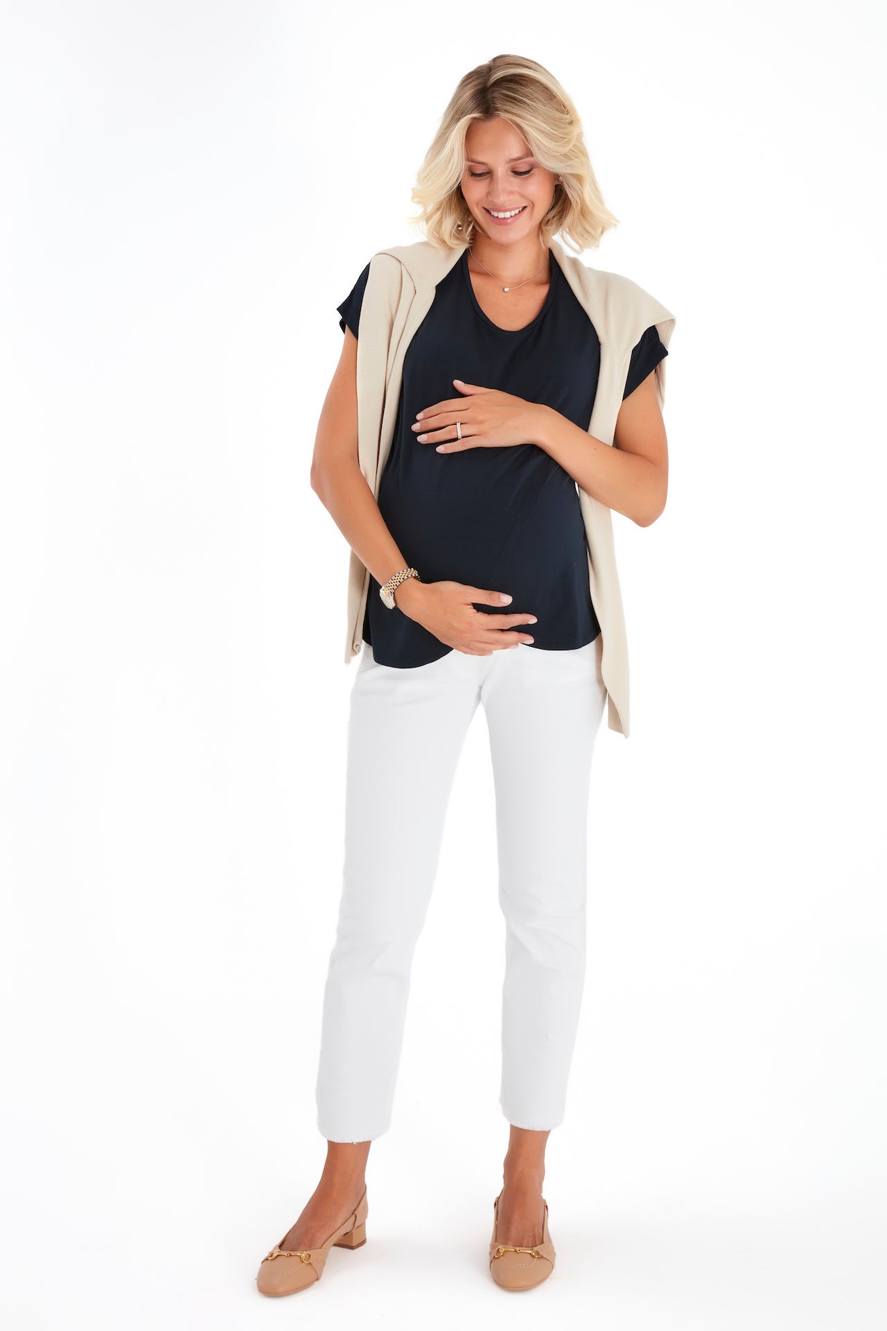 Handy Crossover Short Sleeve Cotton Maternity/Nursing Top