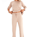 Effortless Elegance Set with Rib Side Zip Long Sleeve Maternity/Nursing Top & Lounge Pants
