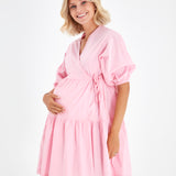 Waterfall Tie Waist A-Line Maternity/Nursing Wrap Dress
