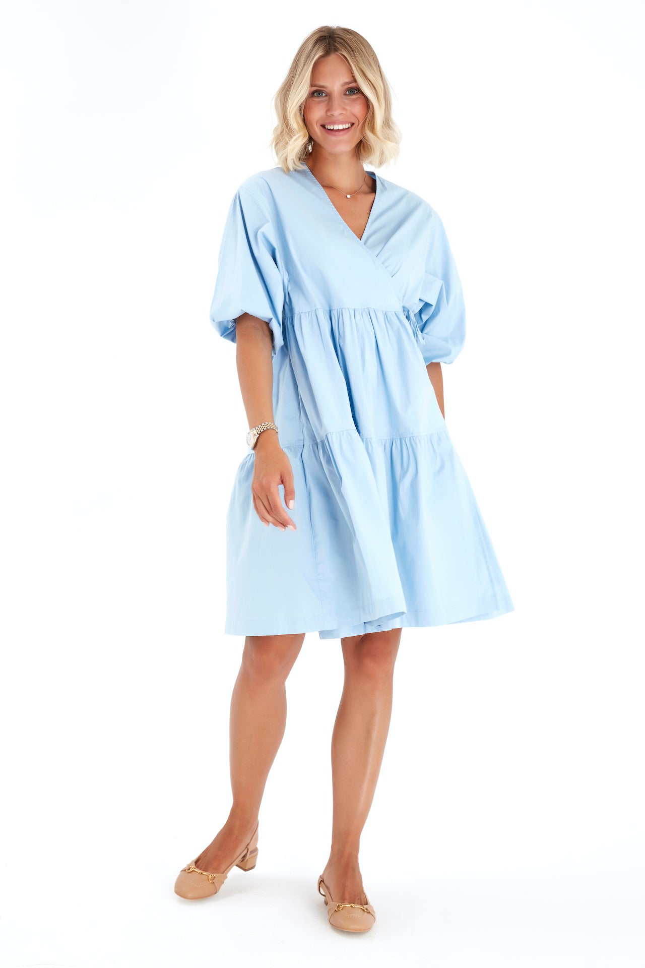 Waterfall Tie Waist A-Line Maternity/Nursing Wrap Dress