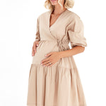 Waterfall Tie Waist A-Line Maternity/Nursing Wrap Dress
