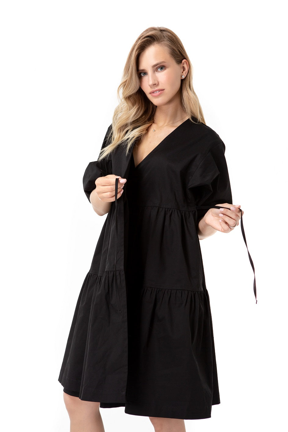 Waterfall Tie Waist A-Line Maternity/Nursing Wrap Dress
