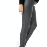 Subtle Foldover Waistband Faux Leather Maternity Leggings
