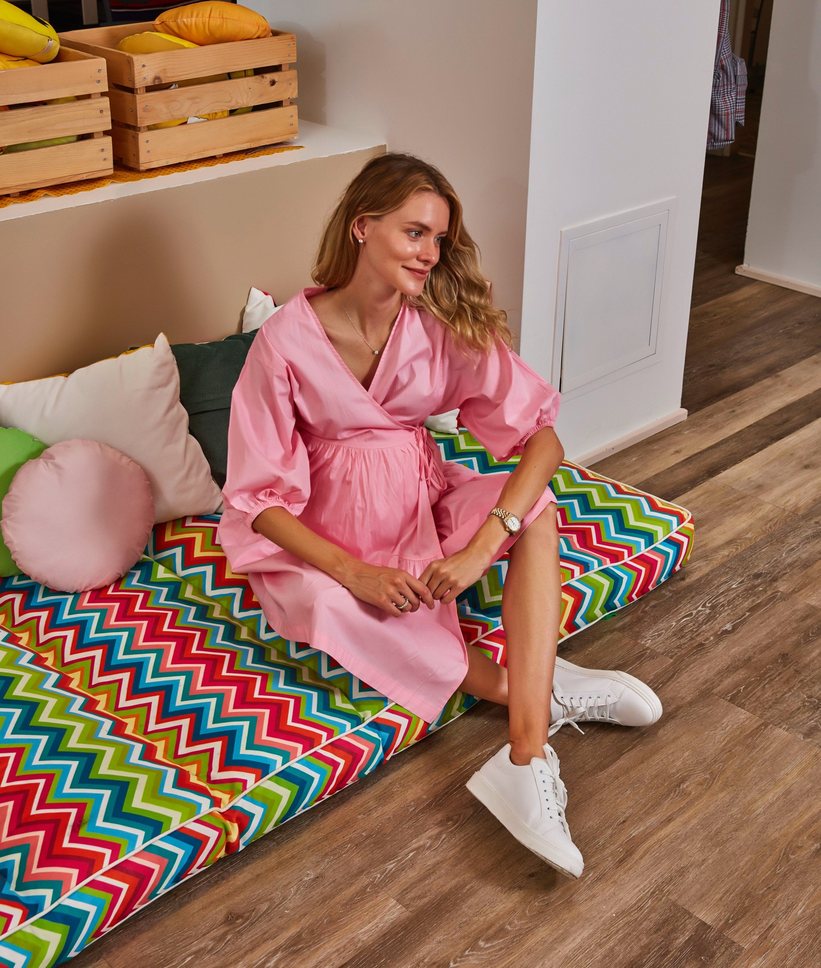 Waterfall Tie Waist A-Line Maternity/Nursing Wrap Dress
